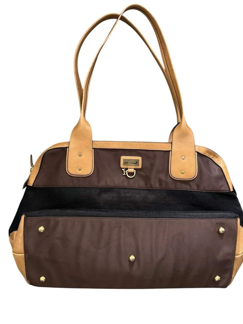Cloak & Dawggie Designer Style Luxury Mesh Pet Carrier Tote Bag – Brown & Tan